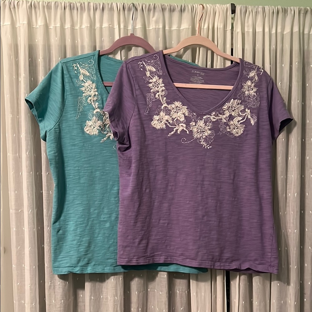 St. John’s Bay size XL Women's Tops - Purple and Teal with embroidery.